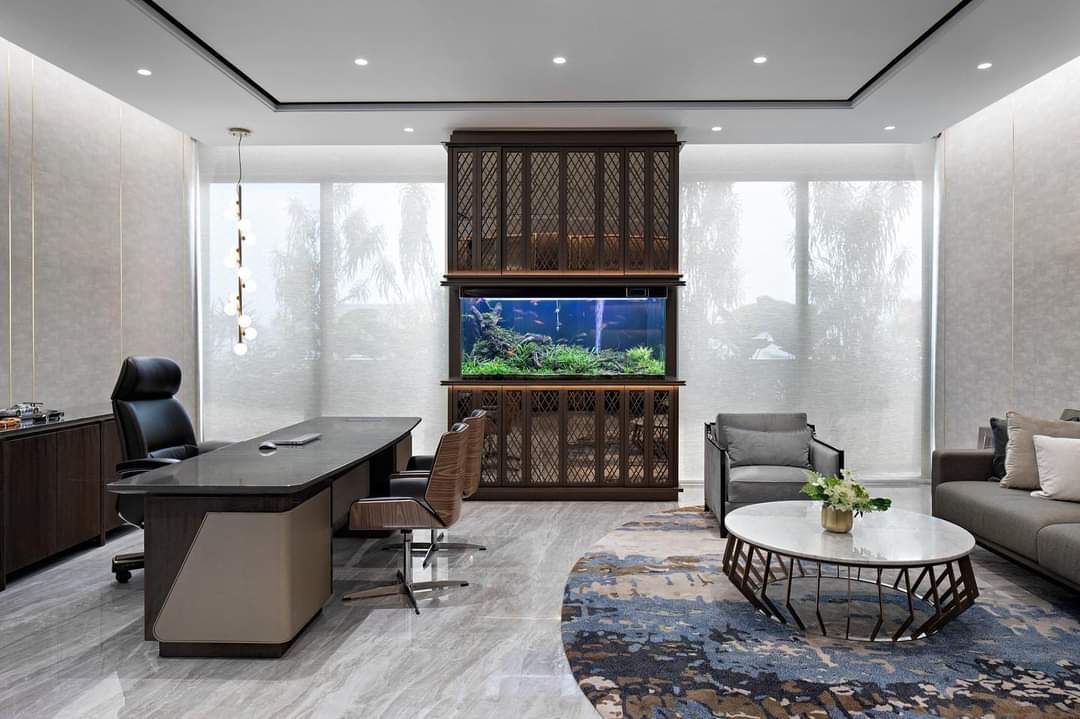 Design Interior Modern Livingroom mewah luxury residence di BSD City Serpong - Tangerang - Banten sofa custom meja bundar solid surface cabinet HPL kayu