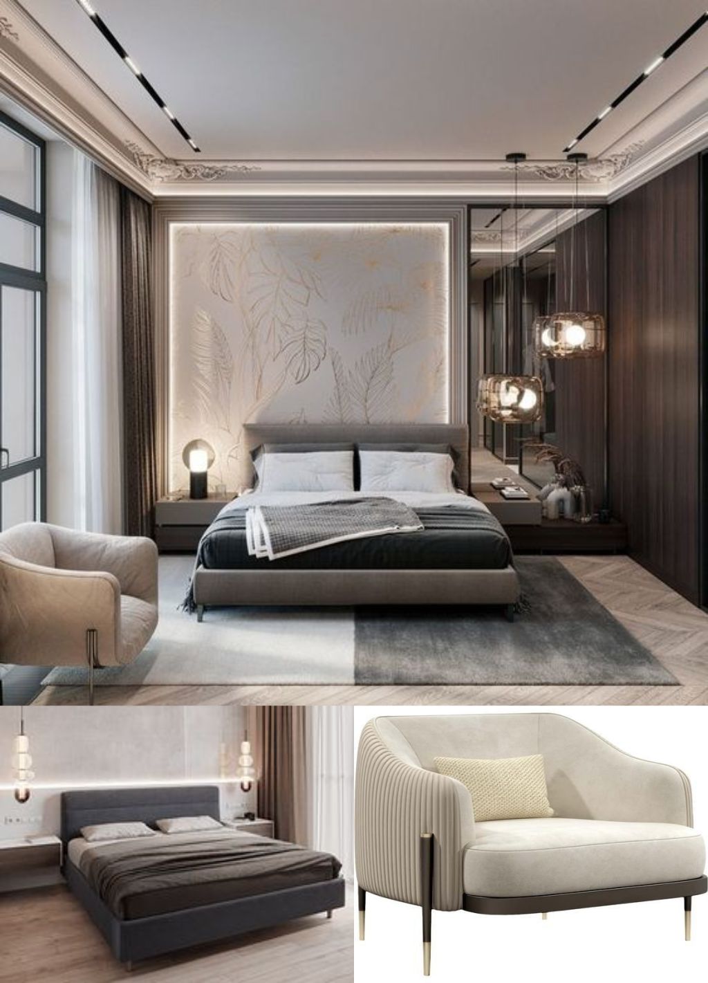 design interior bedroom ( desain ruangan kamar ) minimalis odern warna coklat hitam putih material plywood finishing duco lighting warm