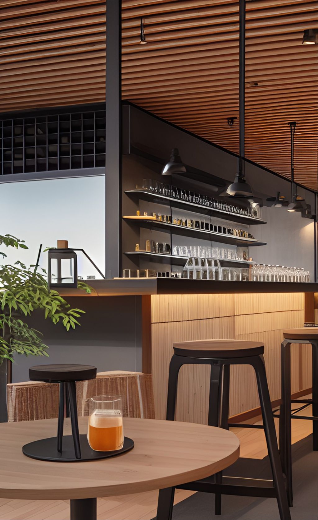 contoh gambar photo desain ruangan kafe ( design interior cafe ) material bambu dan rotana