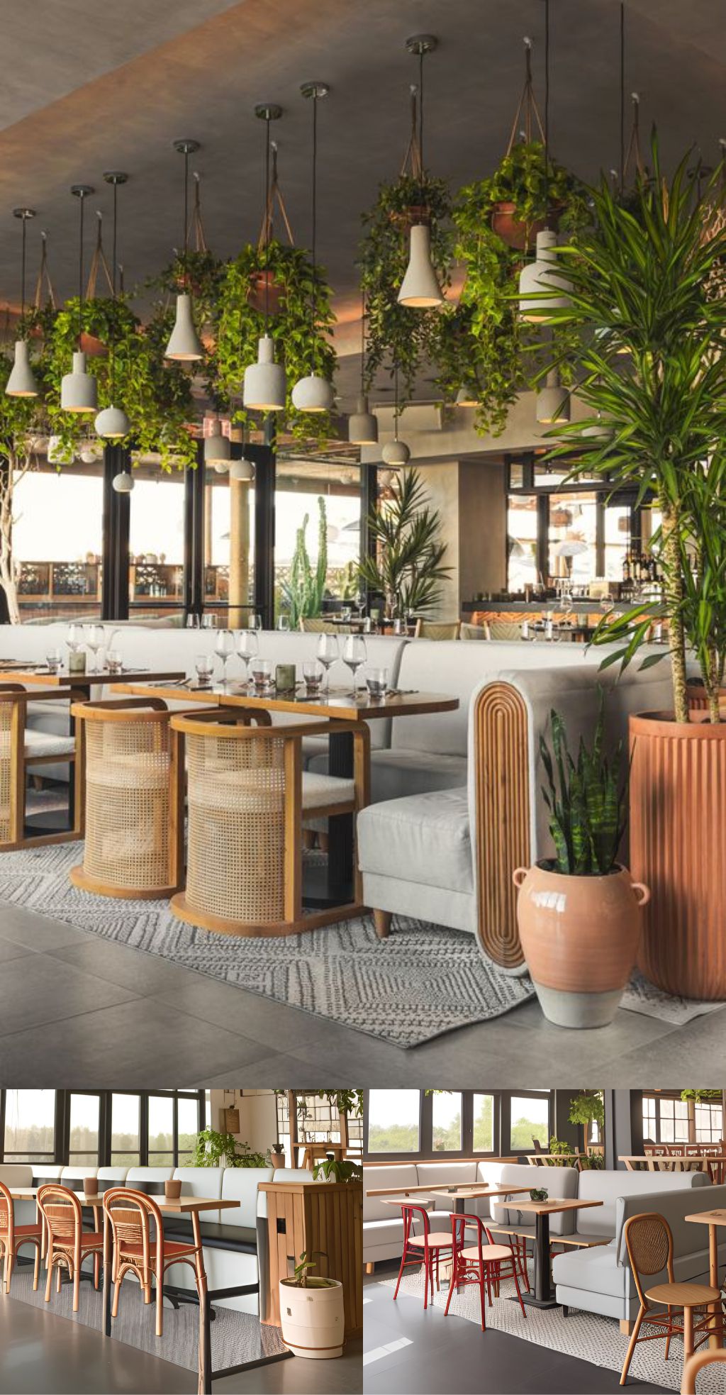 contoh gambar photo desain ruangan kafe ( design interior cafe ) dengan tumbuhan hijau tropis 