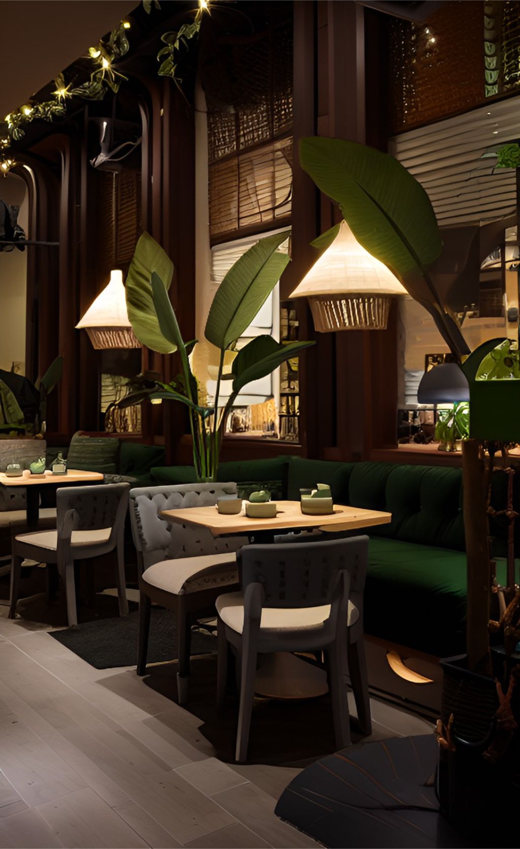 desain ruangan kafe farm house dengan pohon pisang-pisangan ( design interior cafe with giant bird of paradise )