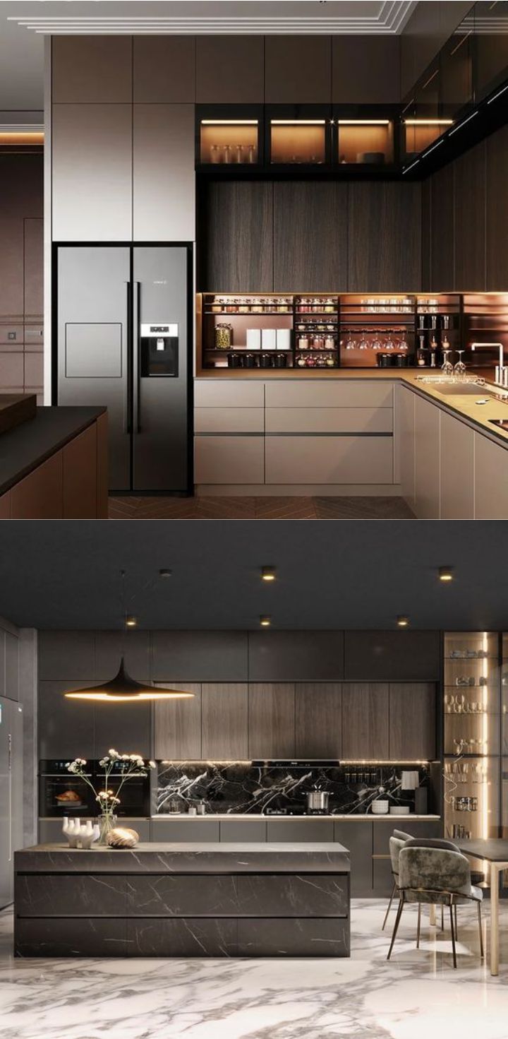 dapur / kitchen minimalis warna hitam elegan putih teduh nyaman plus kitchen set