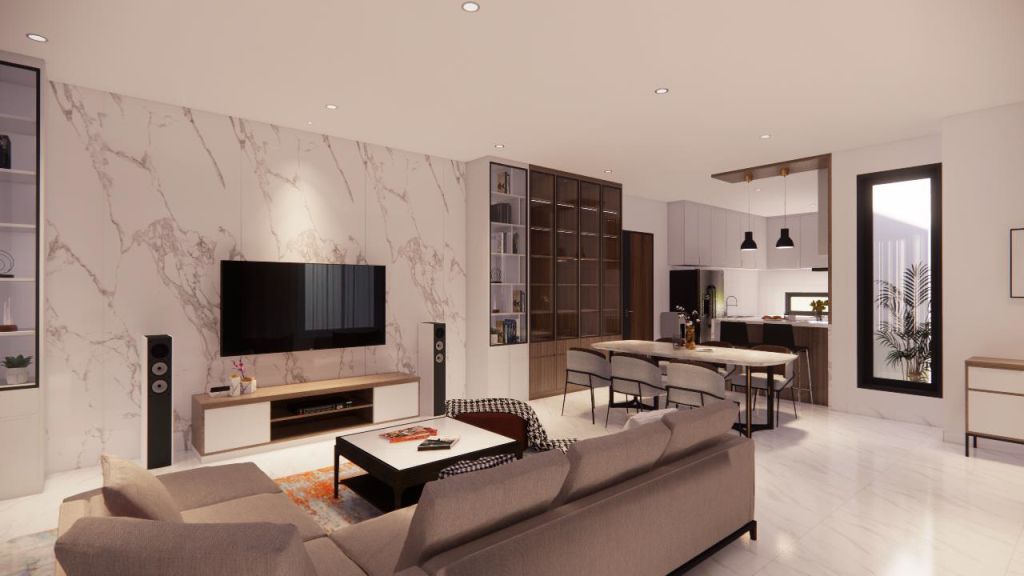 Jasa Interior Ruang Tamu - Livingroom dan Ruang tengah - Kota Wisata Cluster Bellevue - Cibubur - Jakarta Timur