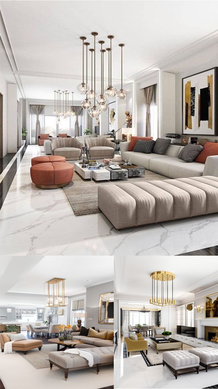 Design Interior Livingroom ( desain ruang tamu ) classic modern warna putih aksen gold bahan HPL finishing duco 