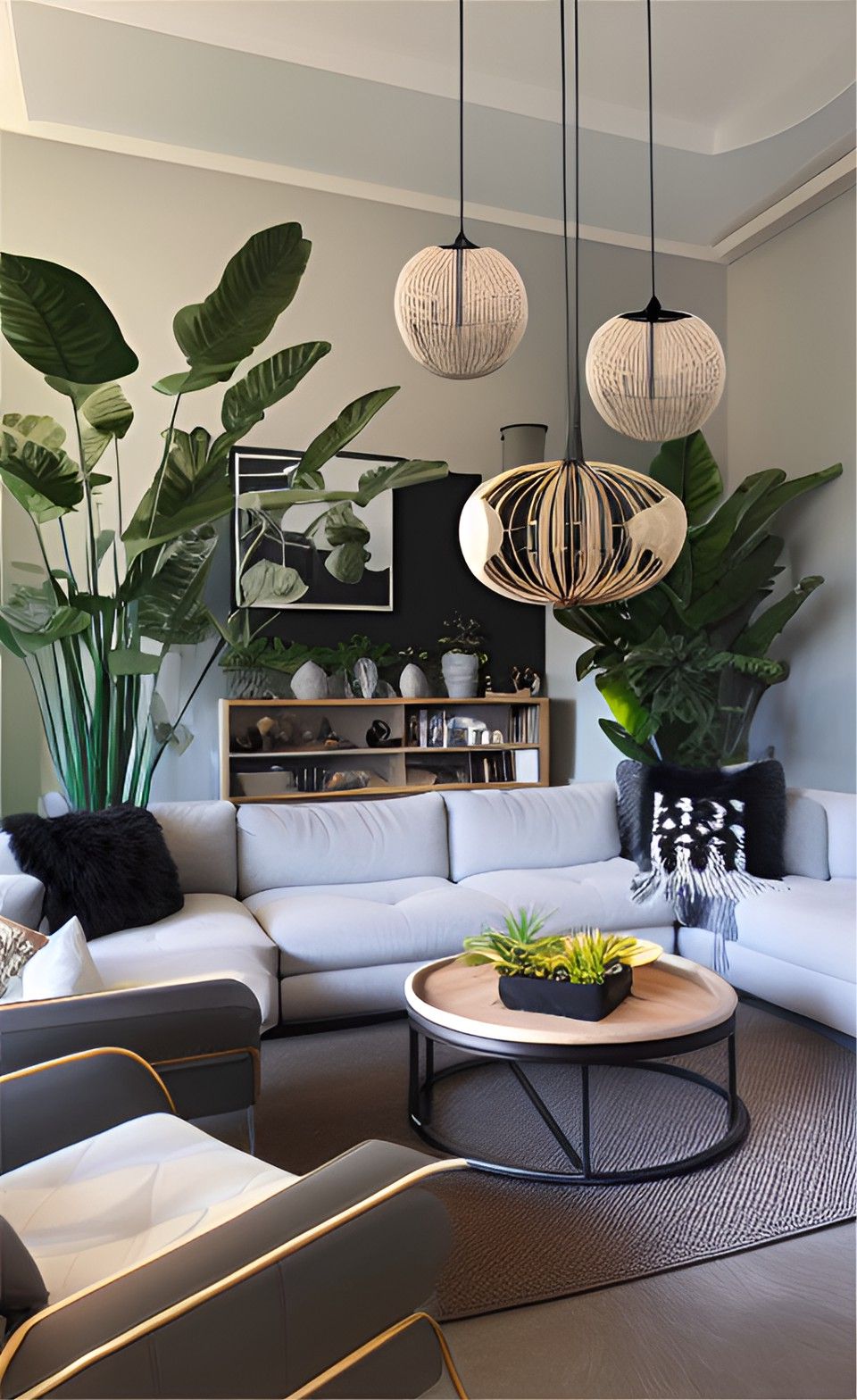 desain interior ruang tamu ( design interior livingroom ) dengan tumbuhan pisang the giant bird of paradise