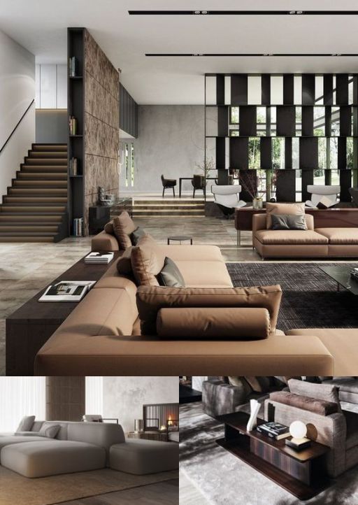 Design Interior Livingroom ( desain ruang tamu ) minimalis warna hitam putih hpl kayu flooring karpet LVT finishing duco 