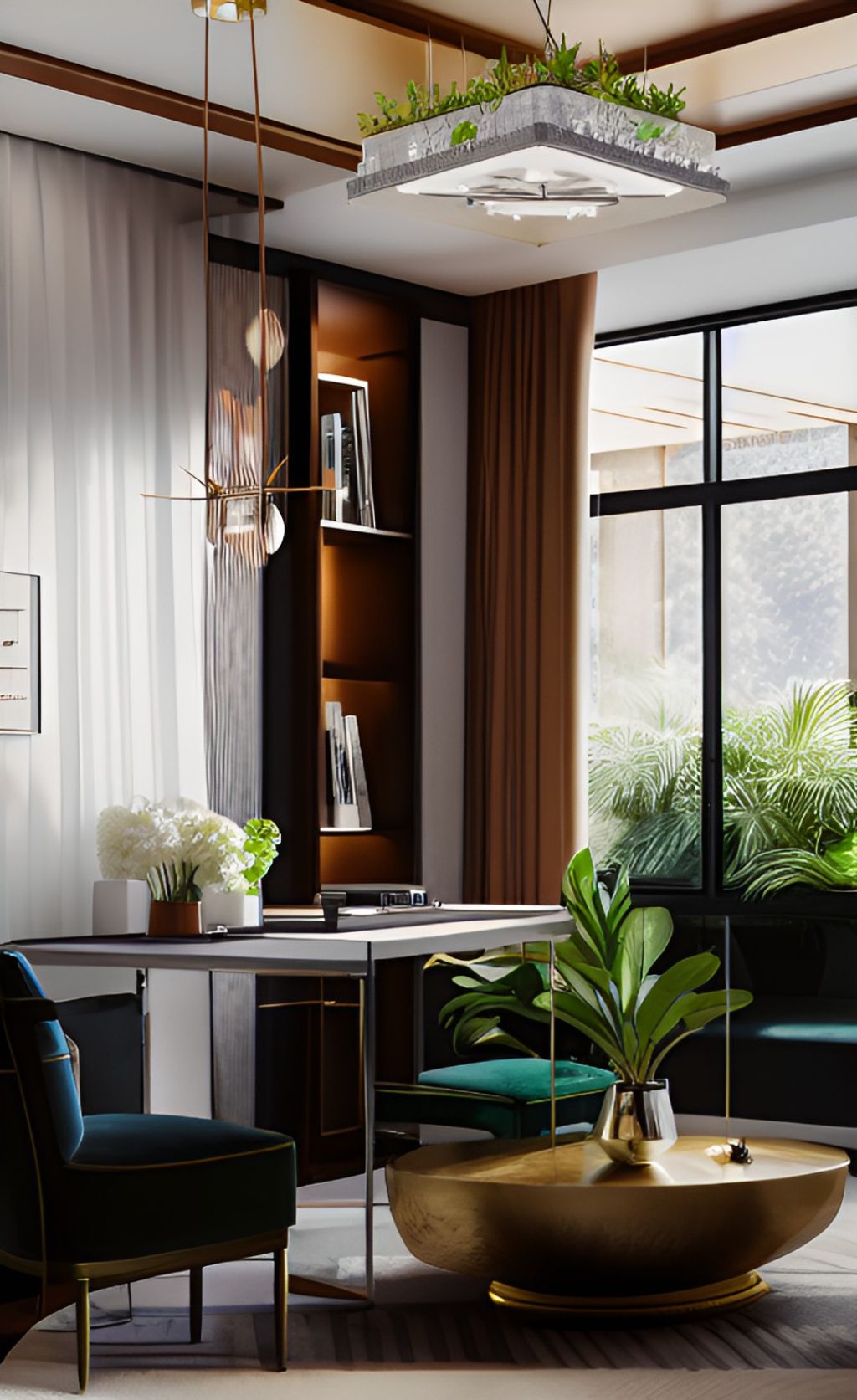 design interior office modern ( desain ruangan kantor modern ) warna putih hitam coklat aksen emas