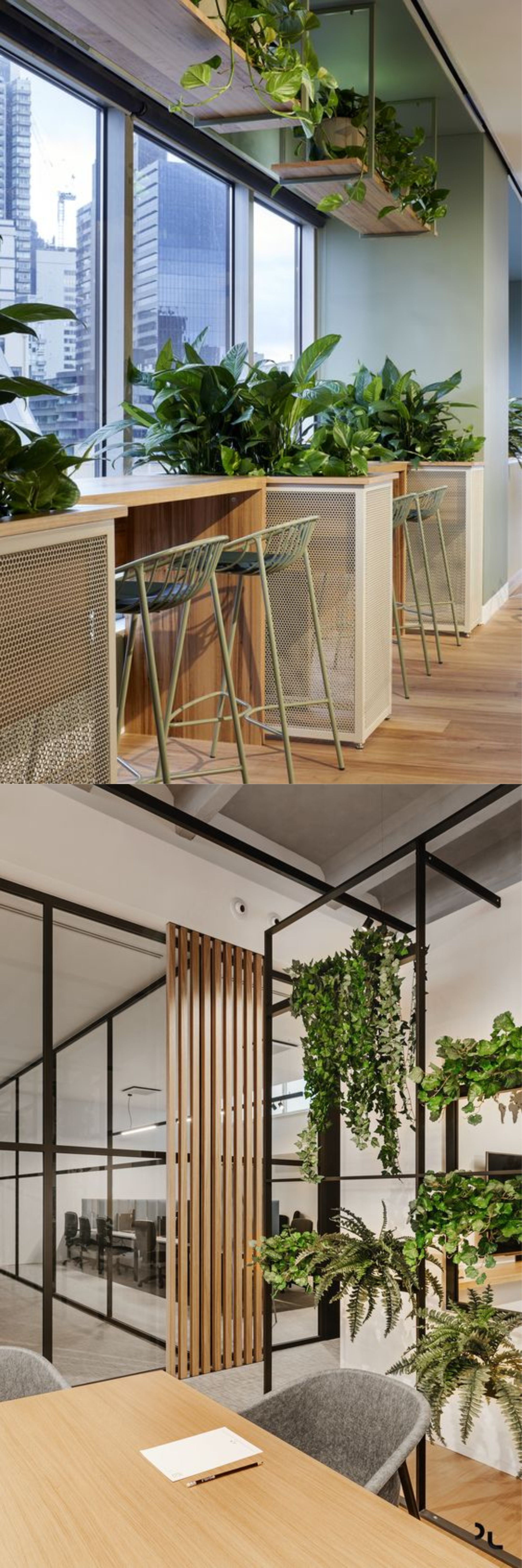 design interior office ( kantor ) office minimalis dengan sentuhan tropis tumbuhan hijau asri 