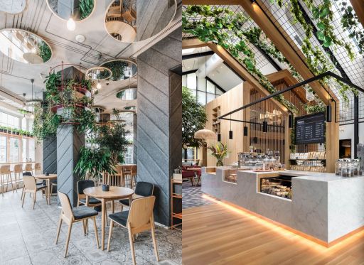 design interior office ( kantor ) office minimalis dengan sentuhan tropis tumbuhan hijau asri 