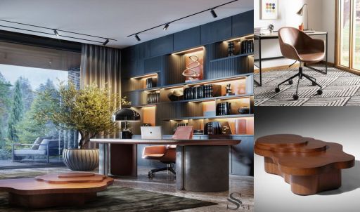 design interior office ( desain kantor ) modern warna hitam abu-abu hpl tekstur kayu lighting cool