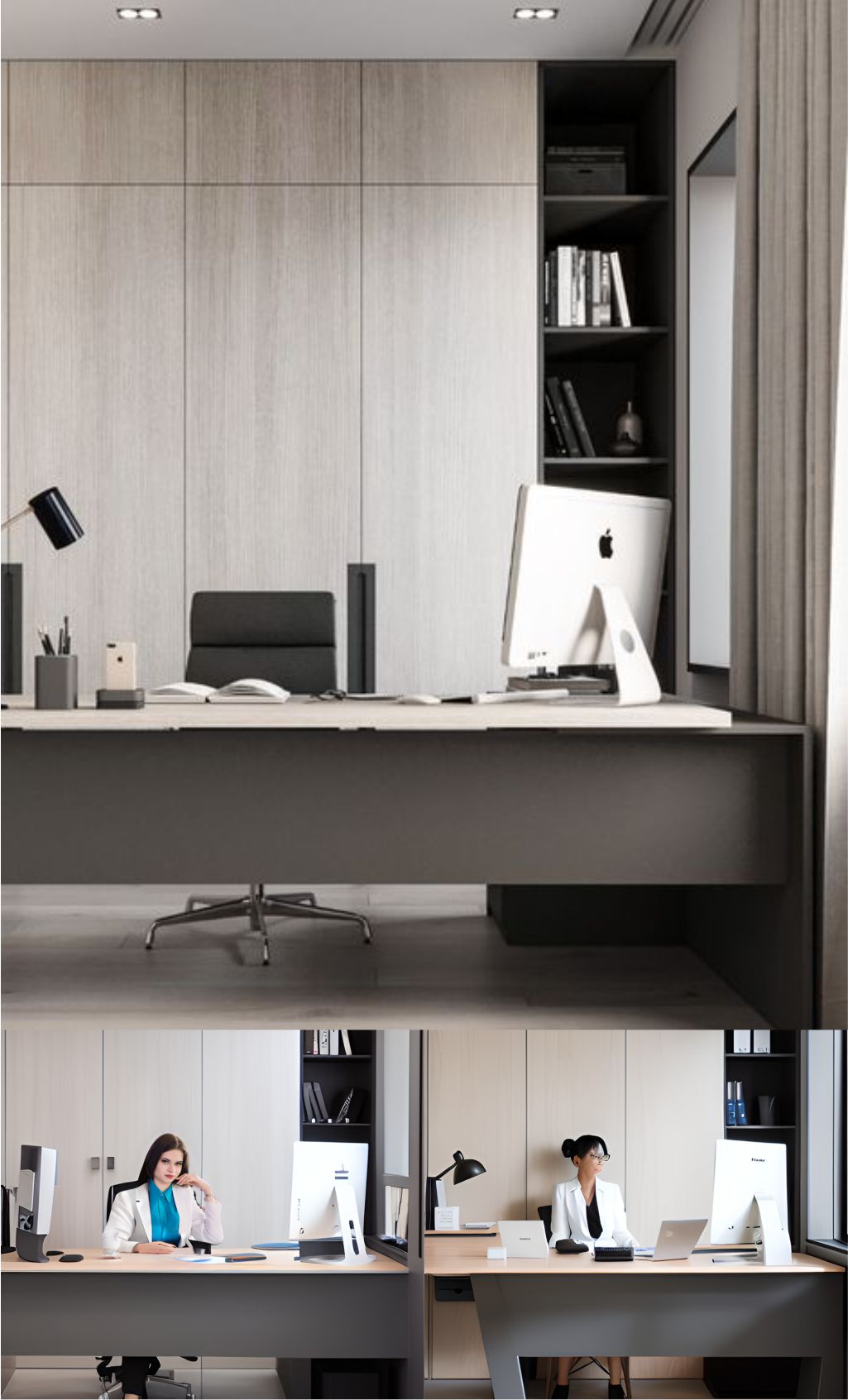 contoh gambar photo desain kantor minimalis putih bersih texture kayu ( design interior office minimalist )