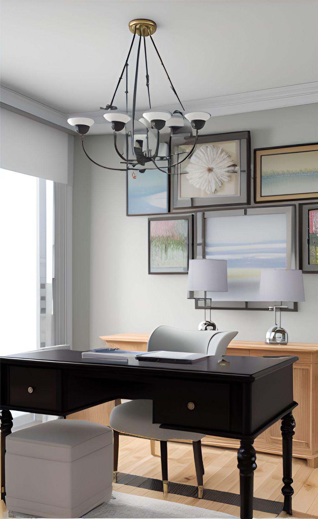 desain ruangan kantor klasik modern warna putih material hpl finishing duco ( design interior office modern classic )