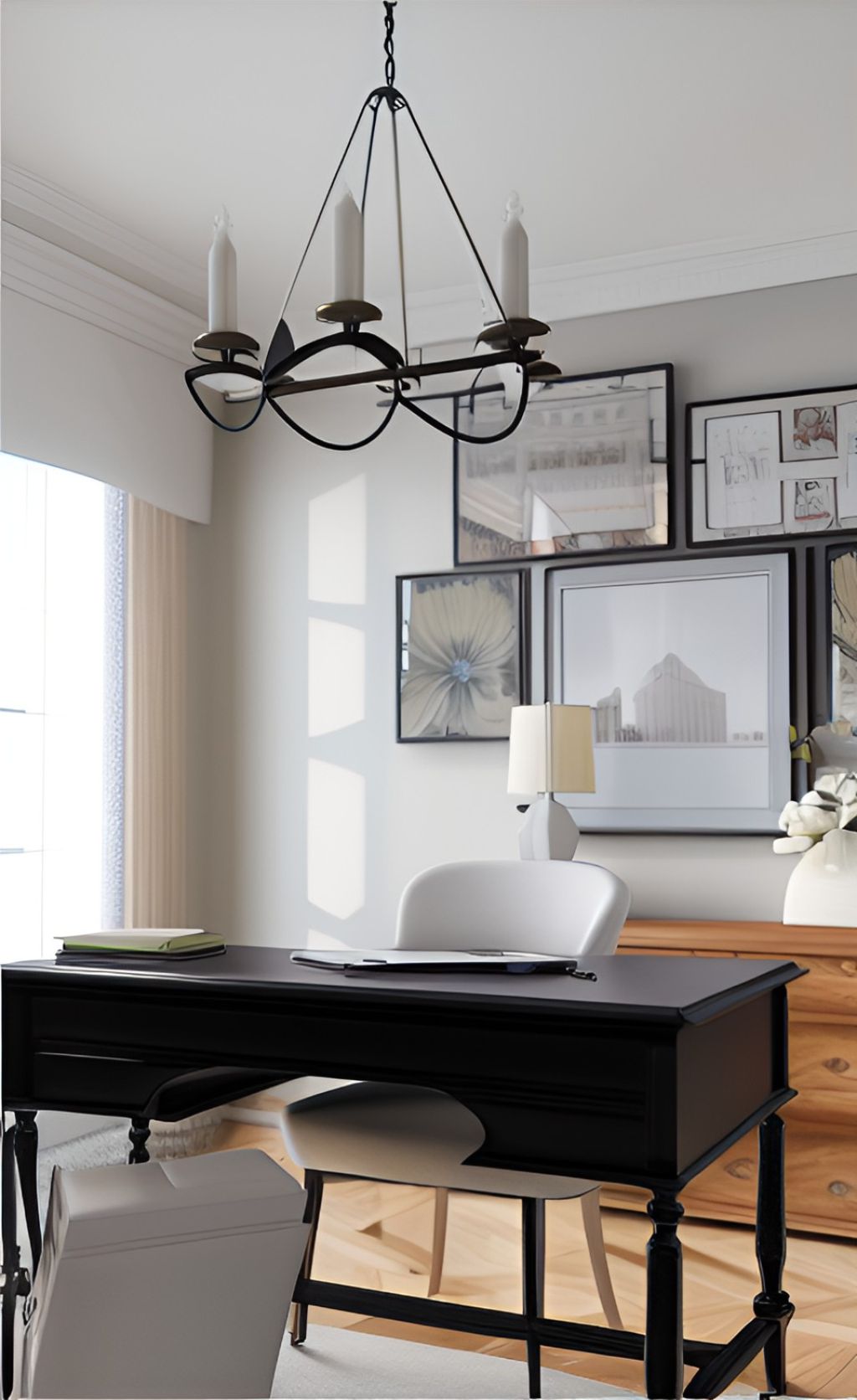 desain ruangan kantor klasik modern warna putih material hpl finishing duco ( design interior office modern classic )