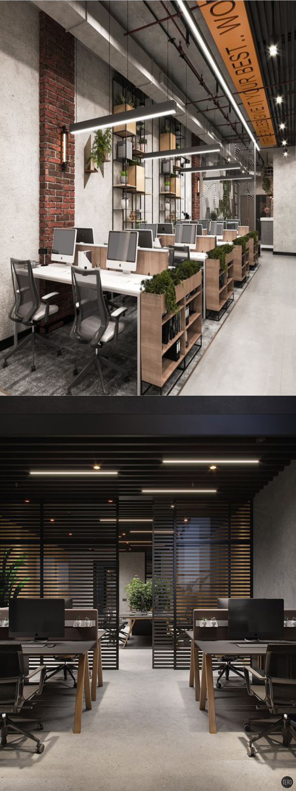 contoh photo design interior office kantor industrial open plan