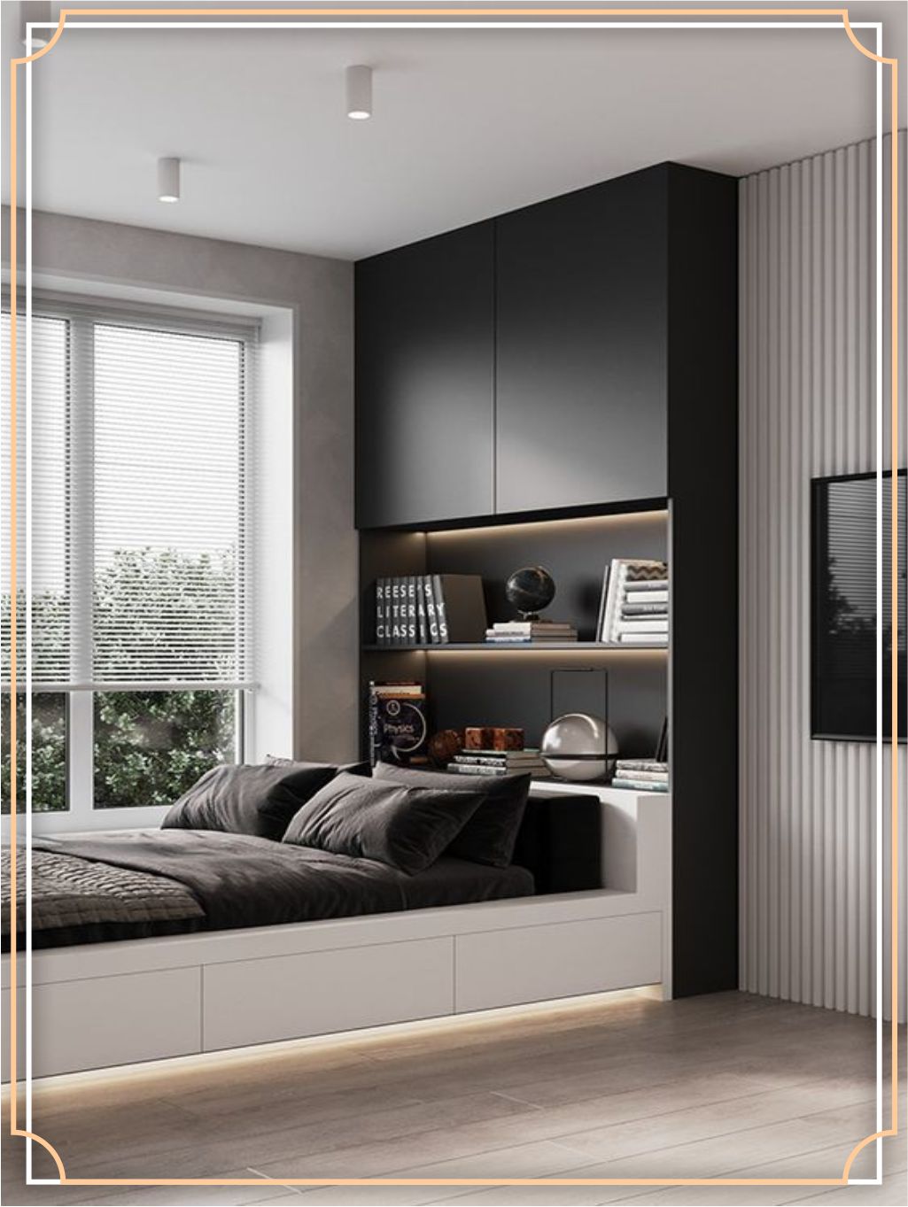 design interior kamar tidur (bedroom) modern minimalis warnah putih hitam di kebon jeruk - jakarta barat