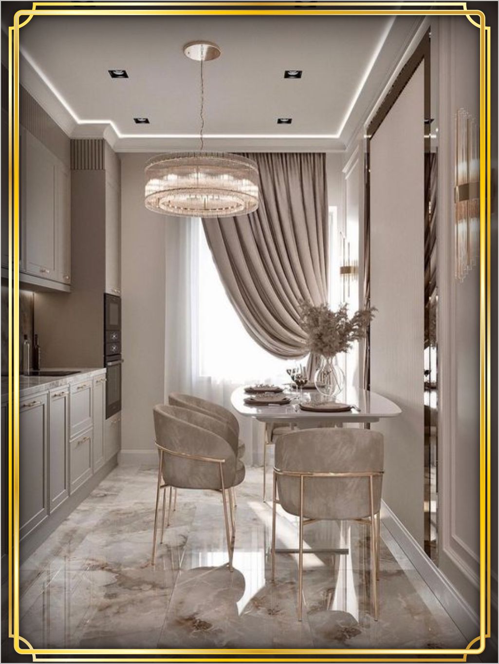 design interior modern classic kitchen ( dapur - kitchen set ) silevr putih krem finishing duco - jakarta selatan