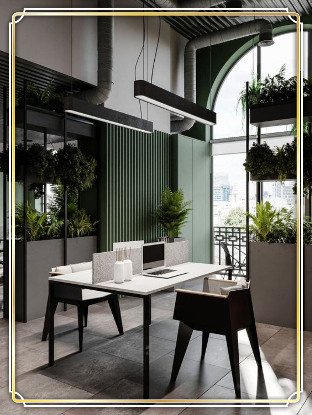 design interior kantor ( office ) modern tropical yang sedang populer tren di jakarta utara